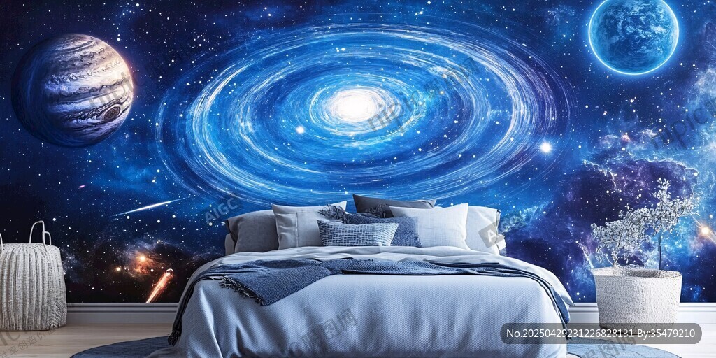 夢幻星空臥室背景墻