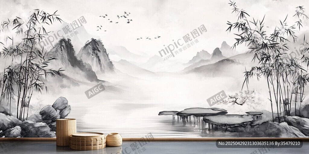中式水墨山水室內(nèi)裝飾圖