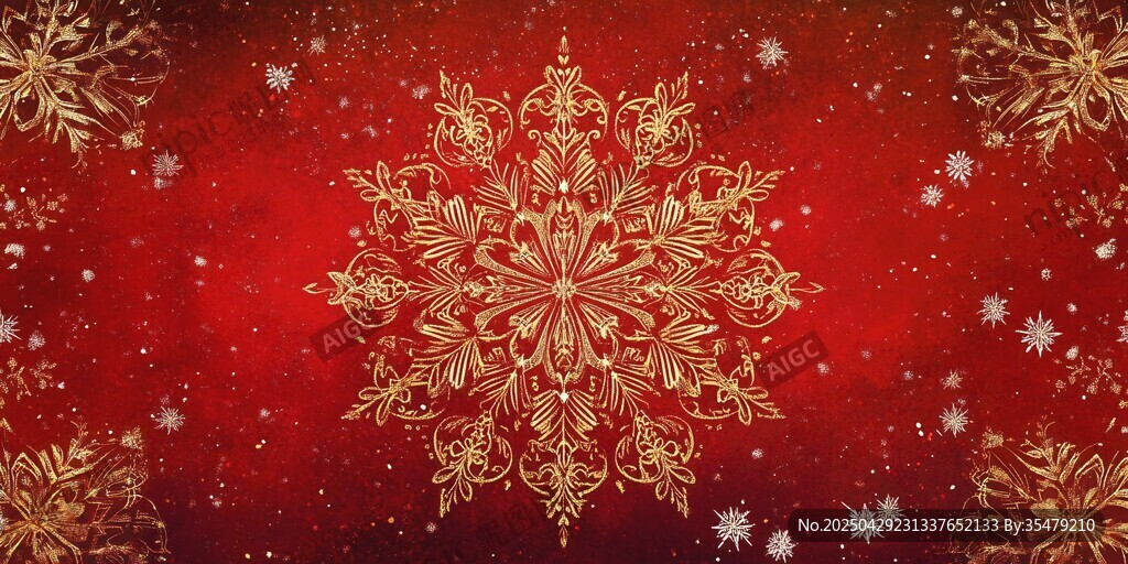 紅色背景上的精美金色雪花