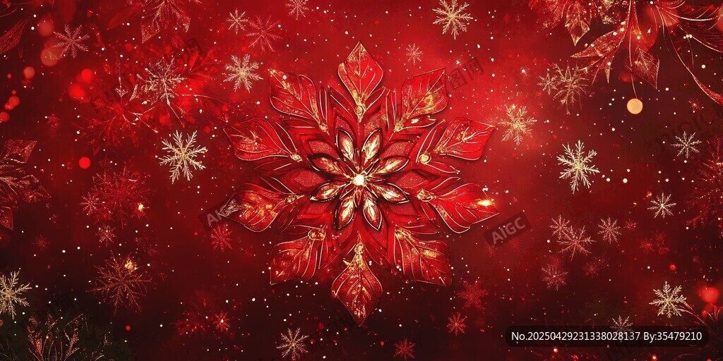 紅色璀璨雪花節(jié)日背景圖