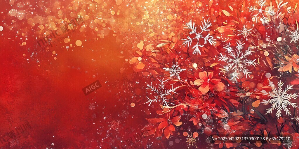 紅色冬日花卉夢(mèng)幻背景圖