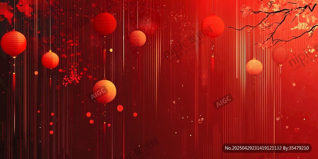 喜慶紅背景掛飾燈籠圖