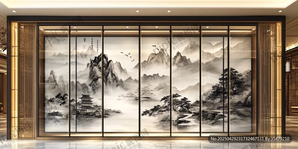 中式山水屏風 典雅空間裝飾