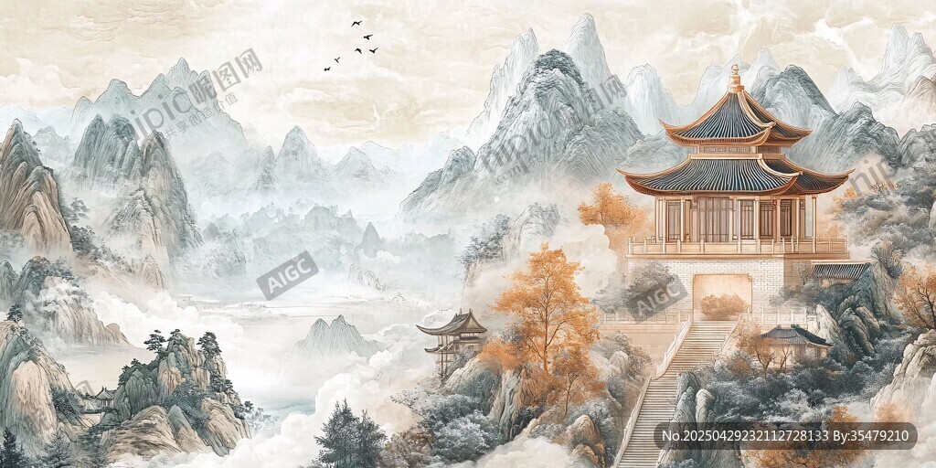 中式山水間的古韻樓閣