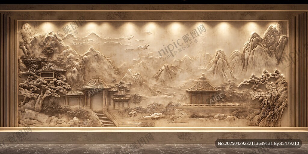 中式山水浮雕墻面藝術(shù)