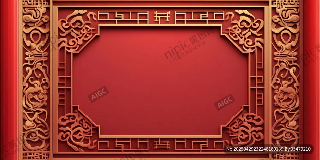 中式紅底金框傳統(tǒng)裝飾圖