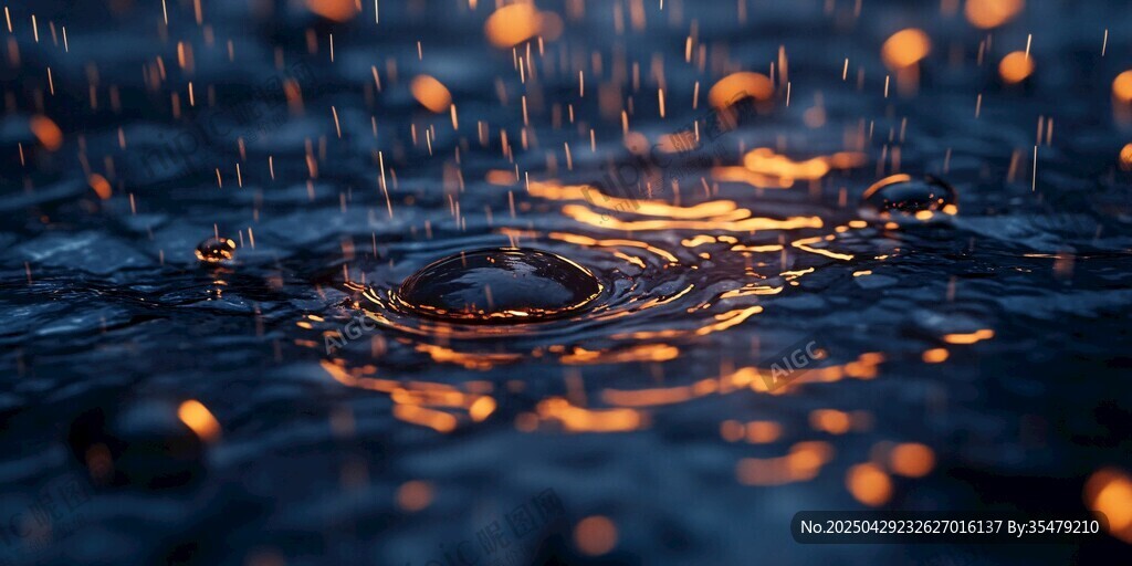 雨夜光斑 水滴激起絢麗漣漪