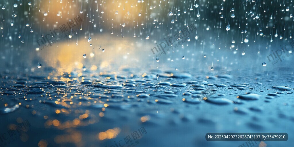 雨滴灑落的唯美濕潤場景
