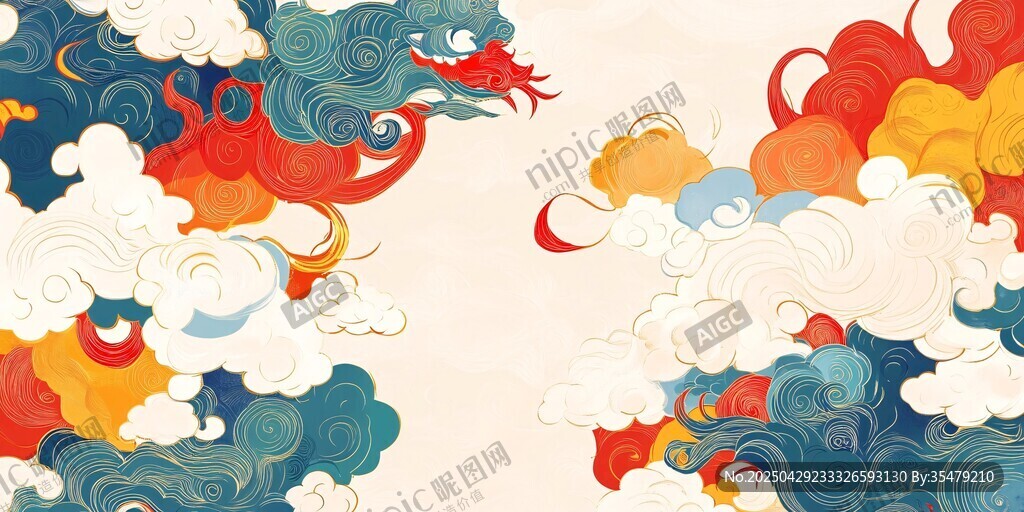 國風祥瑞云海神龍插畫
