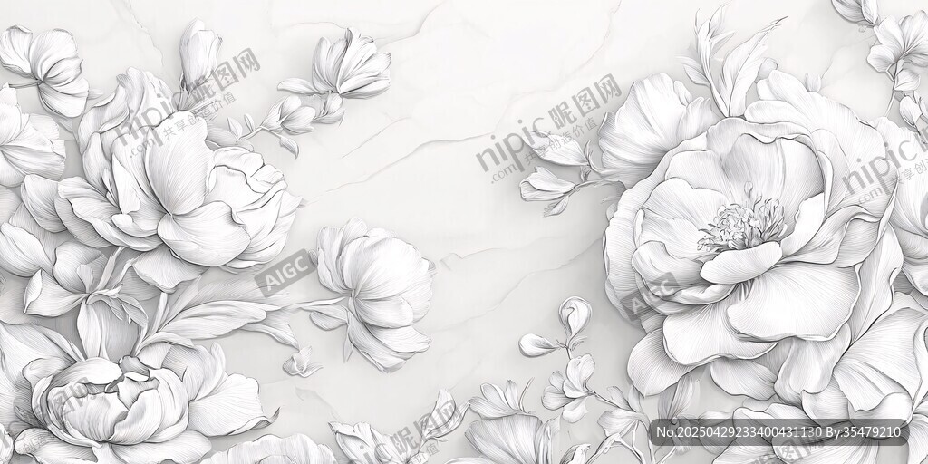 素雅花卉線描裝飾圖案