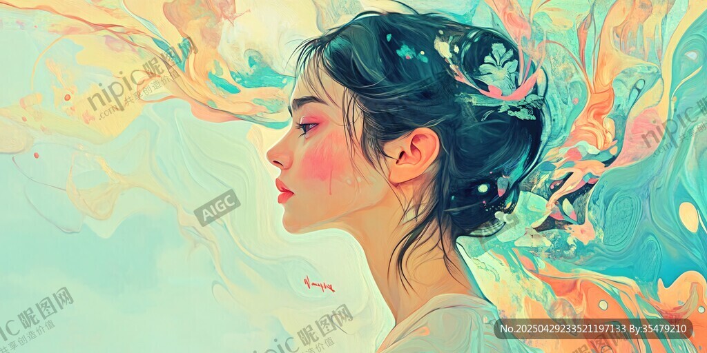 夢幻側顏少女 絢麗色彩環繞