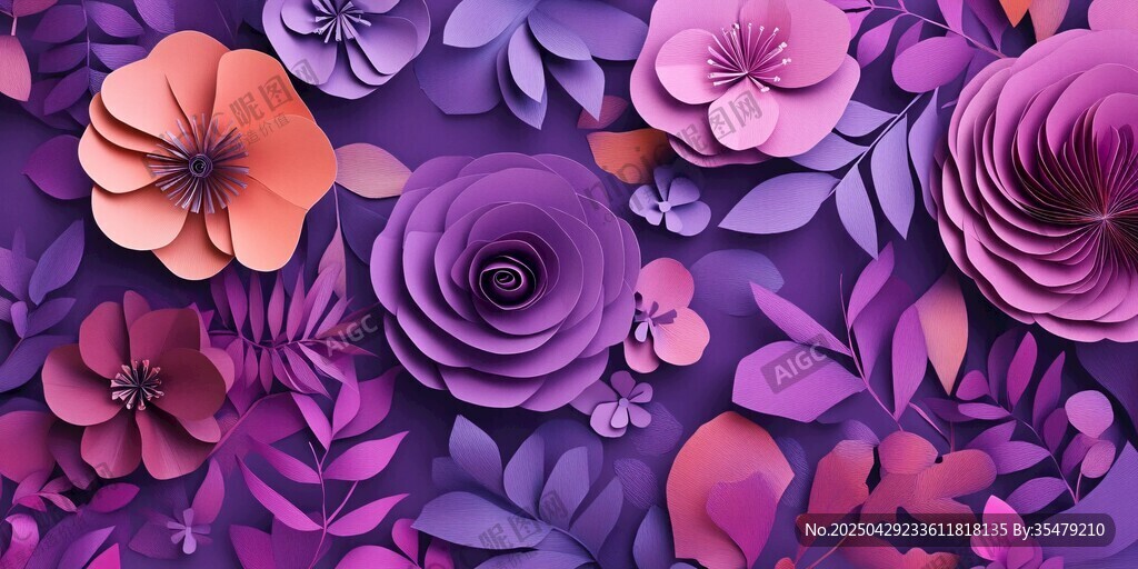 紫色系立體紙藝花卉圖案