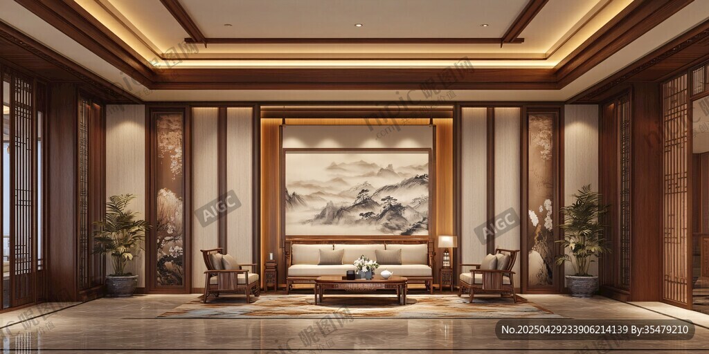 中式豪華接待廳典雅空間