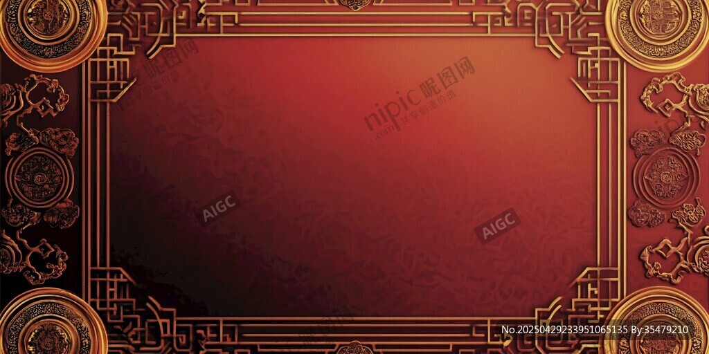 中式紅底金紋古典邊框背景