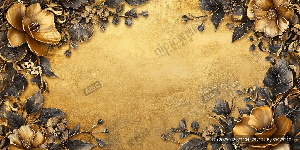 金色花卉邊框背景圖
