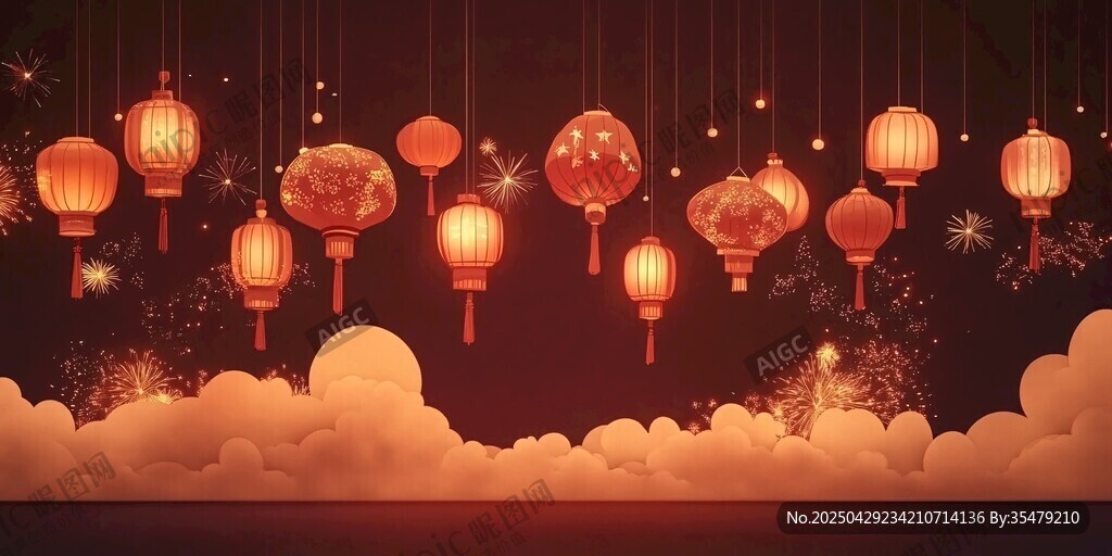 喜慶中式燈籠夜空美景