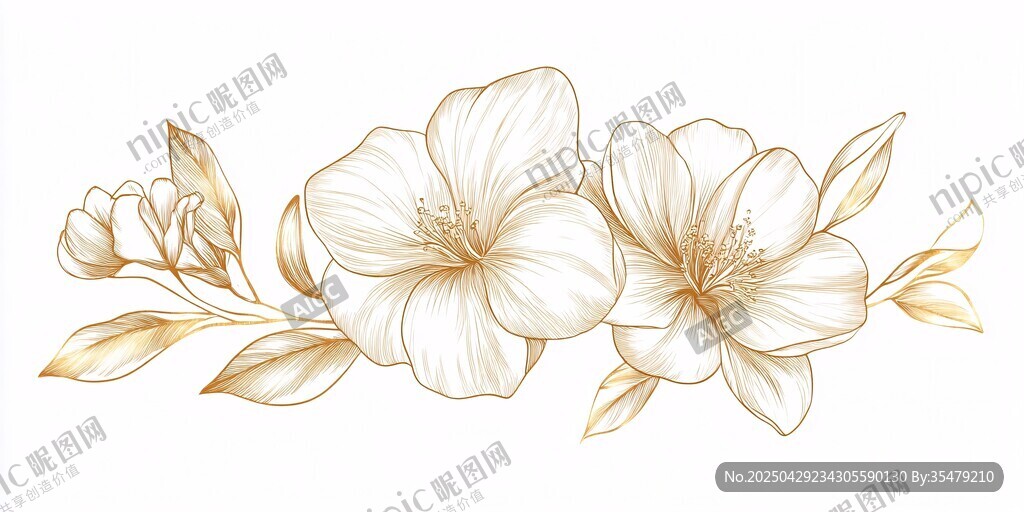 金色花卉插畫 優雅花朵圖案