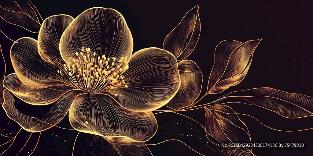 金色夢幻花朵插畫