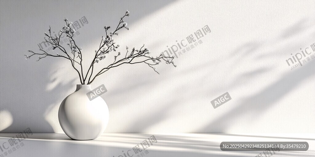 簡約白瓶插枝光影藝術(shù)