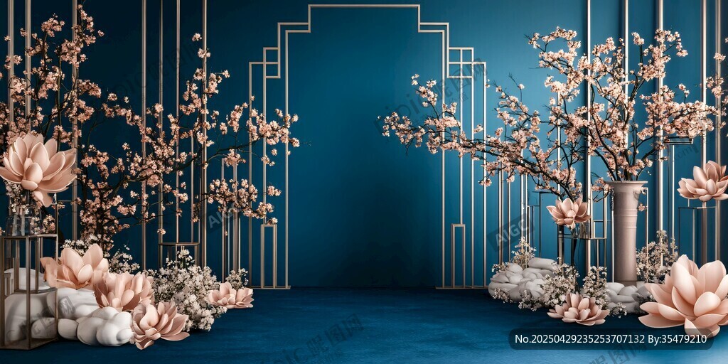 藍(lán)金中式花藝裝飾場(chǎng)景