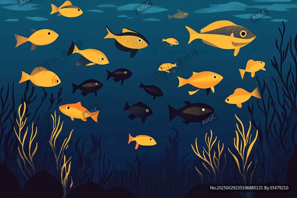 海底魚群暢游圖