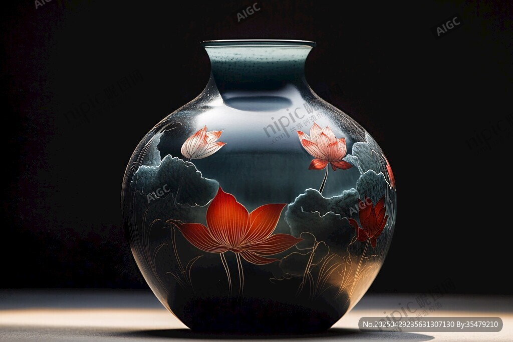 中式荷花紋花瓶藝術(shù)之美