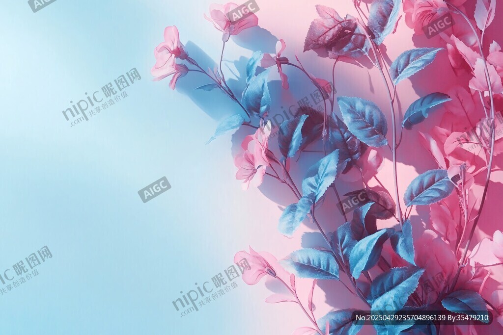 夢幻粉藍花卉背景圖