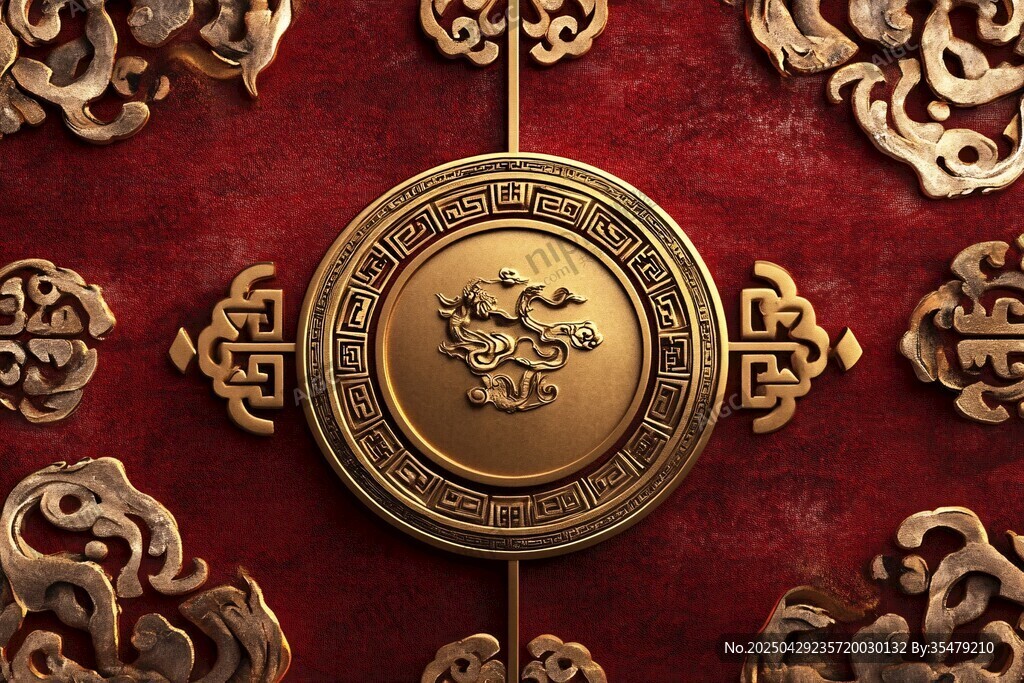 中式古典金紅裝飾圖案