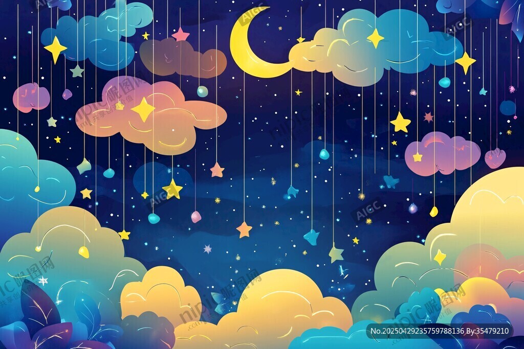 夢(mèng)幻夜空下的云朵與星月