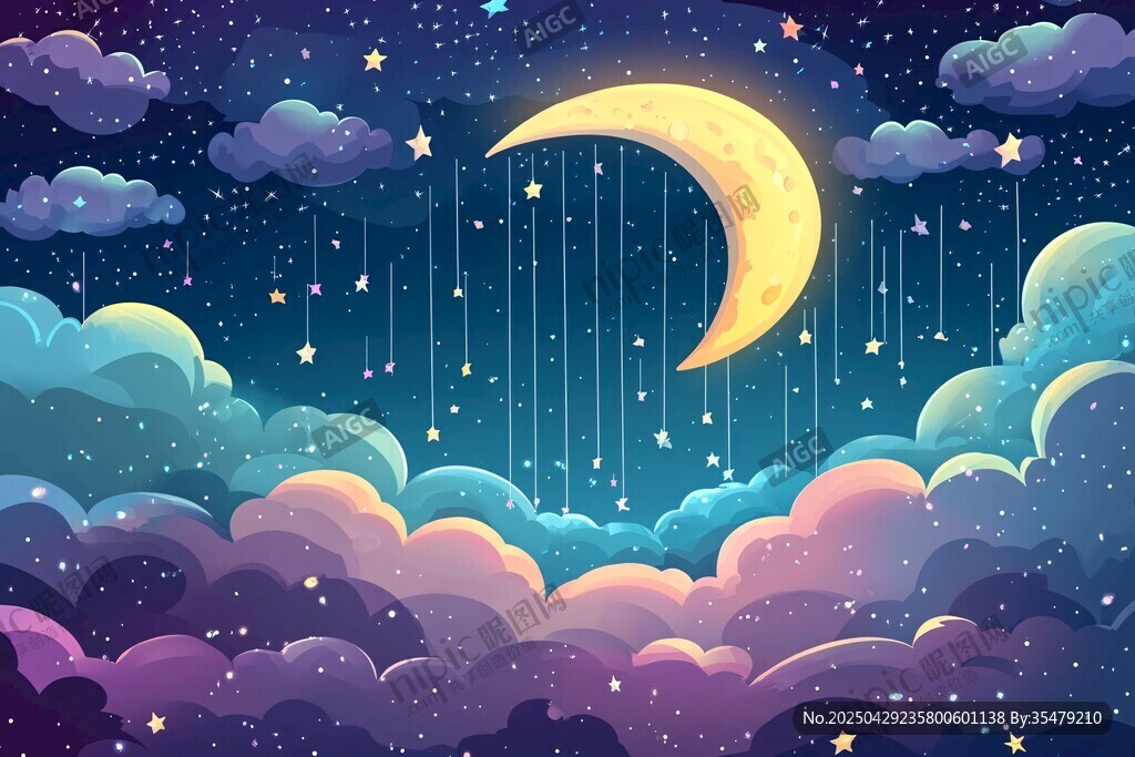 夢(mèng)幻月夜星空插畫
