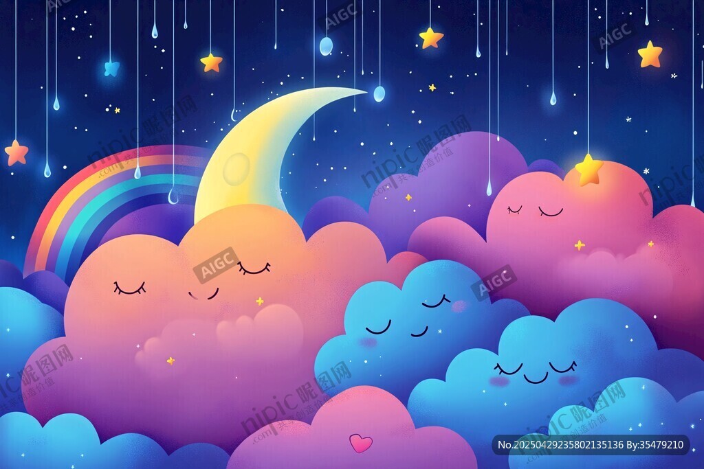 夢(mèng)幻夜空下的云朵與星月
