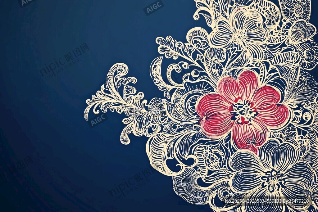 深藍底花卉精美裝飾圖案