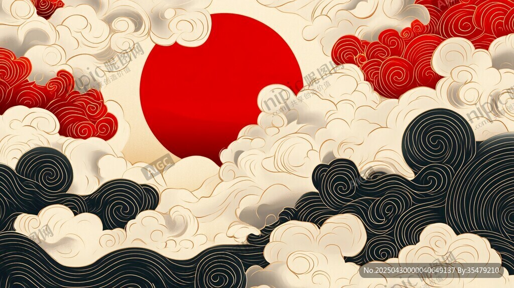 日式浮世繪風(fēng)格紅日云海圖