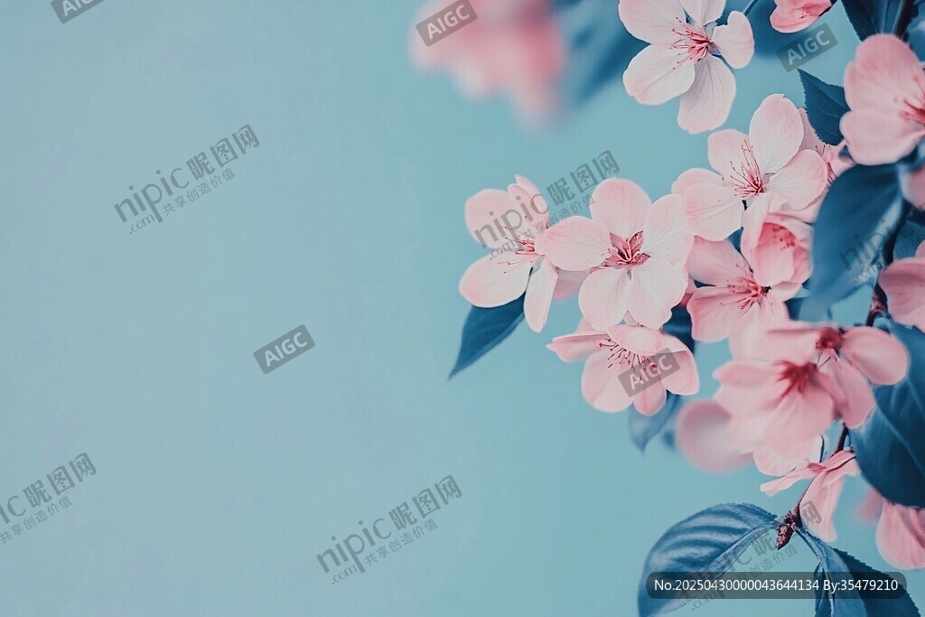 淡藍背景下的粉嫩花枝