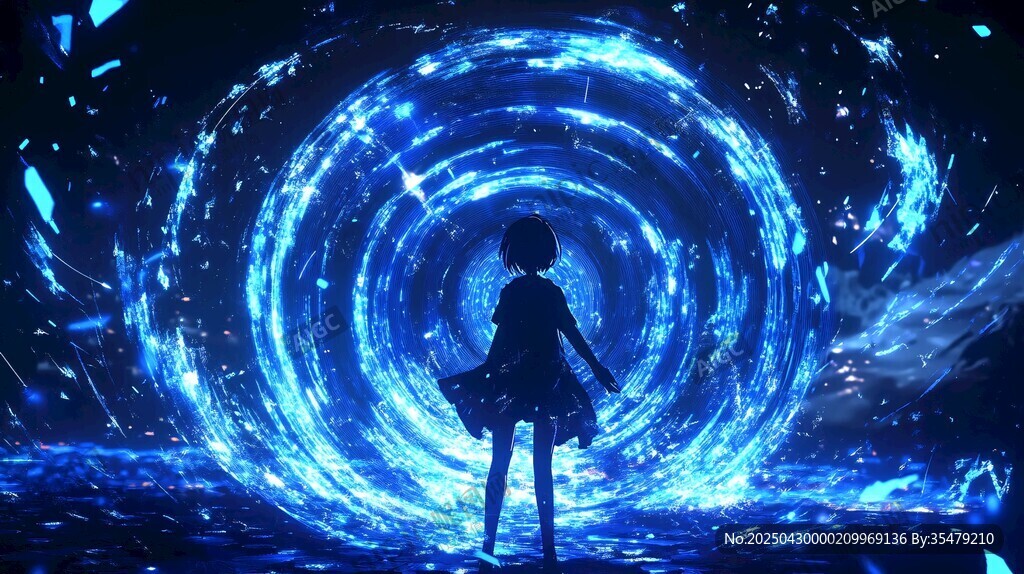 少女置身夢(mèng)幻藍(lán)色漩渦中