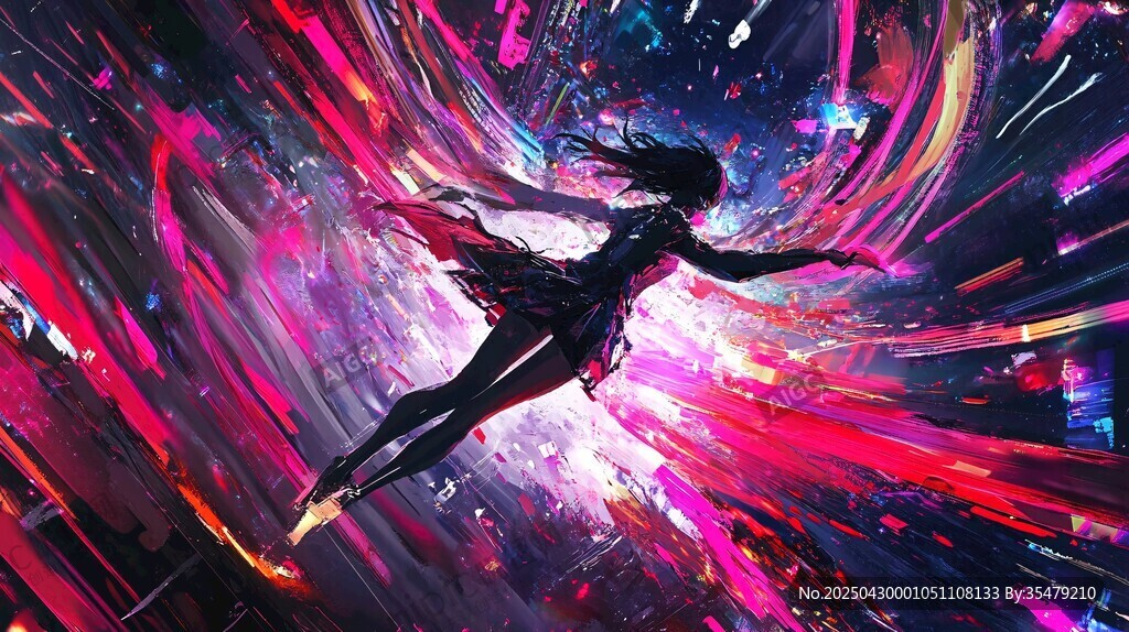 夢幻女孩在絢爛光影中飛舞
