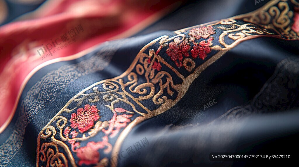 華麗中式刺繡絲綢織物