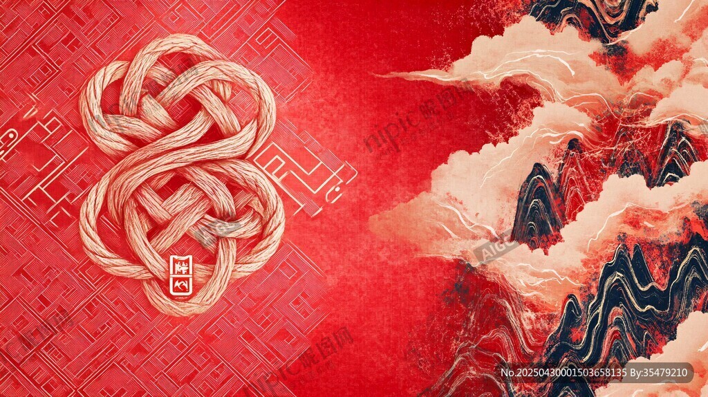 中國結(jié)與山水祥云喜慶圖