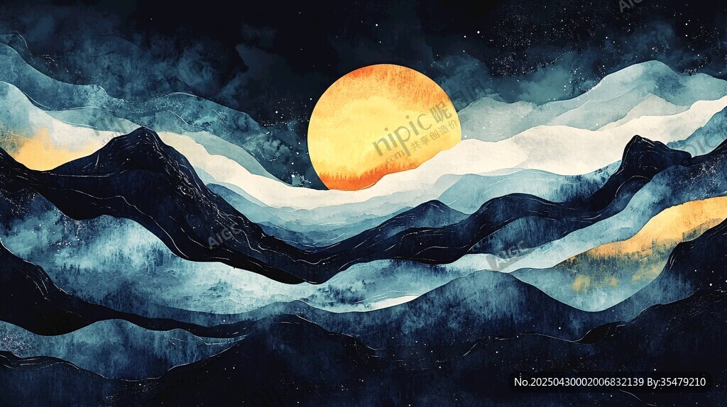 月夜山海繪景