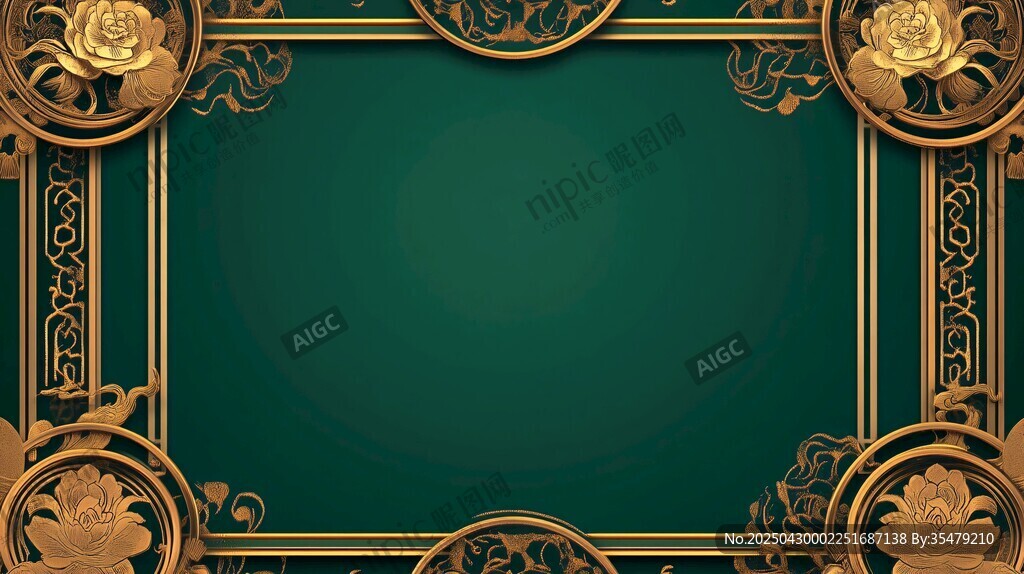 墨綠色背景金色花紋邊框