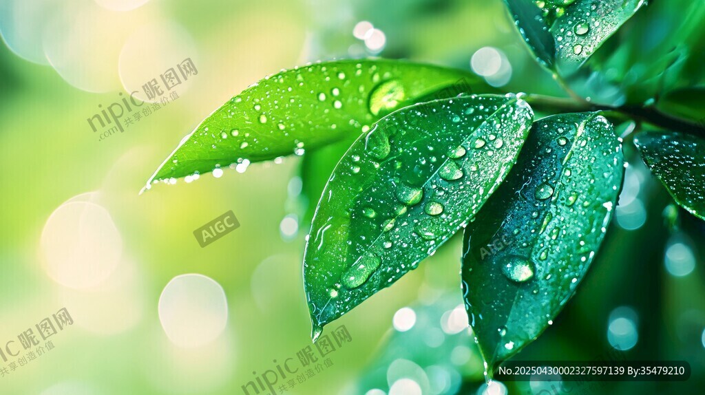 帶露綠葉 清新自然之美