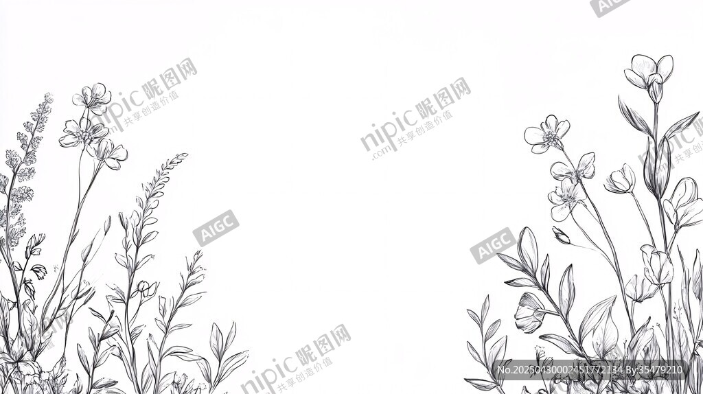 手繪花草邊框插畫
