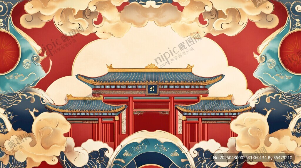中式宮殿云紋國(guó)風(fēng)插畫