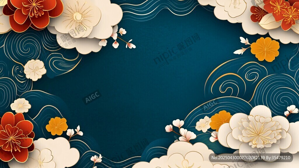 中式紙藝花卉邊框背景圖