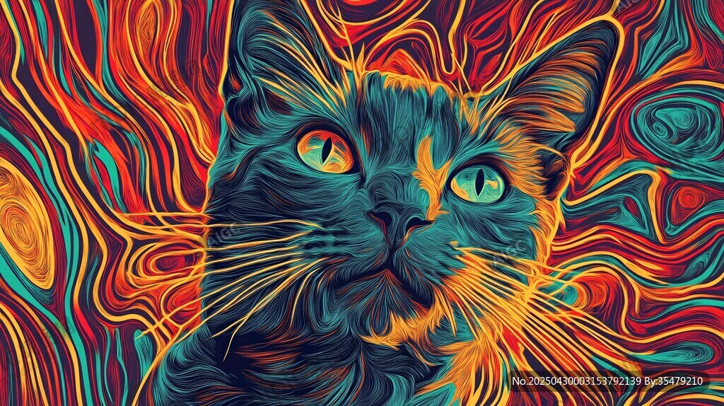 夢幻色彩貓咪藝術插畫