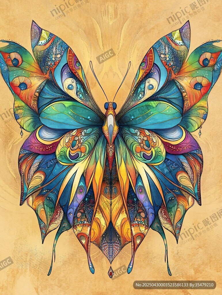 夢幻絢麗彩色蝴蝶插畫