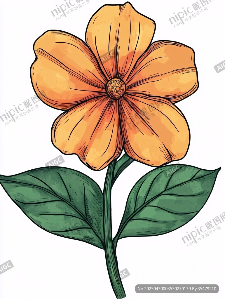 橙色花朵插畫
