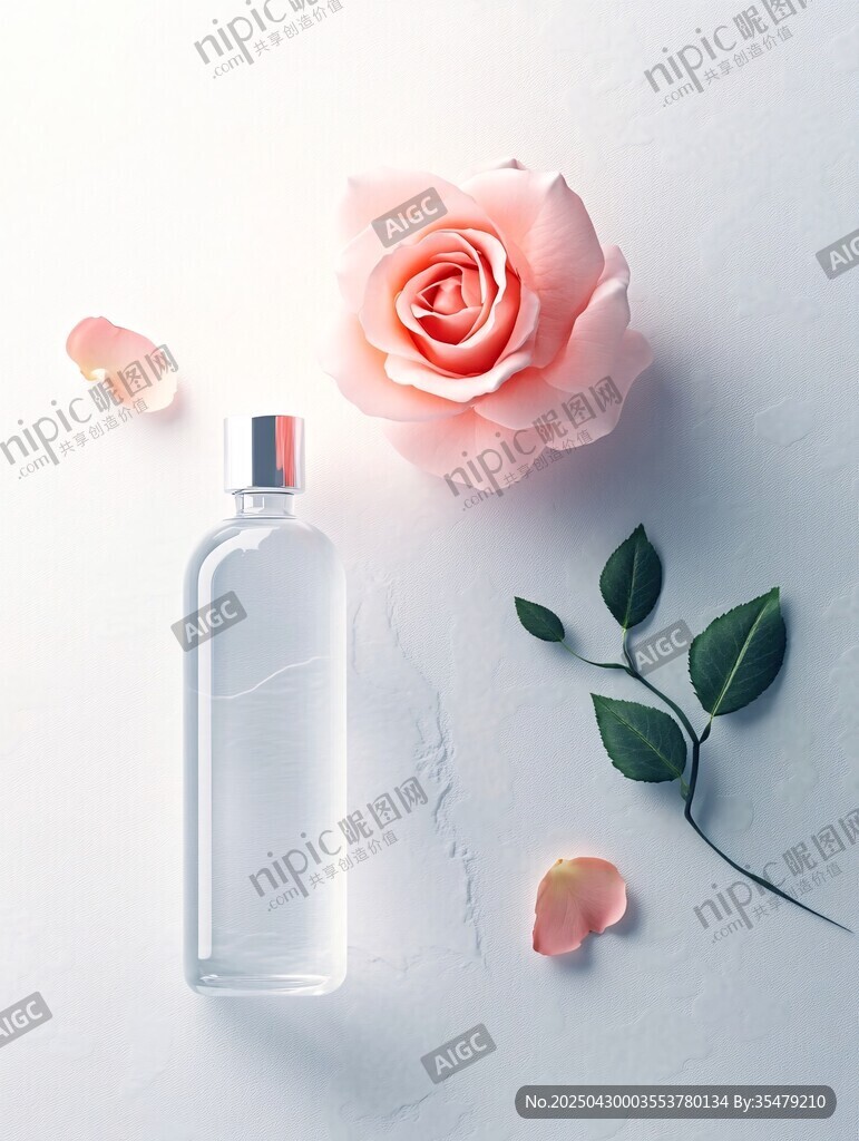 優(yōu)雅玫瑰與簡約香水瓶