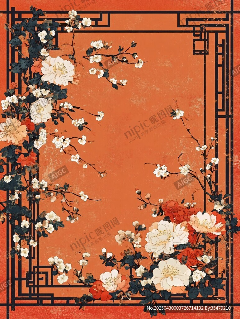 中式花卉邊框復(fù)古風(fēng)圖案