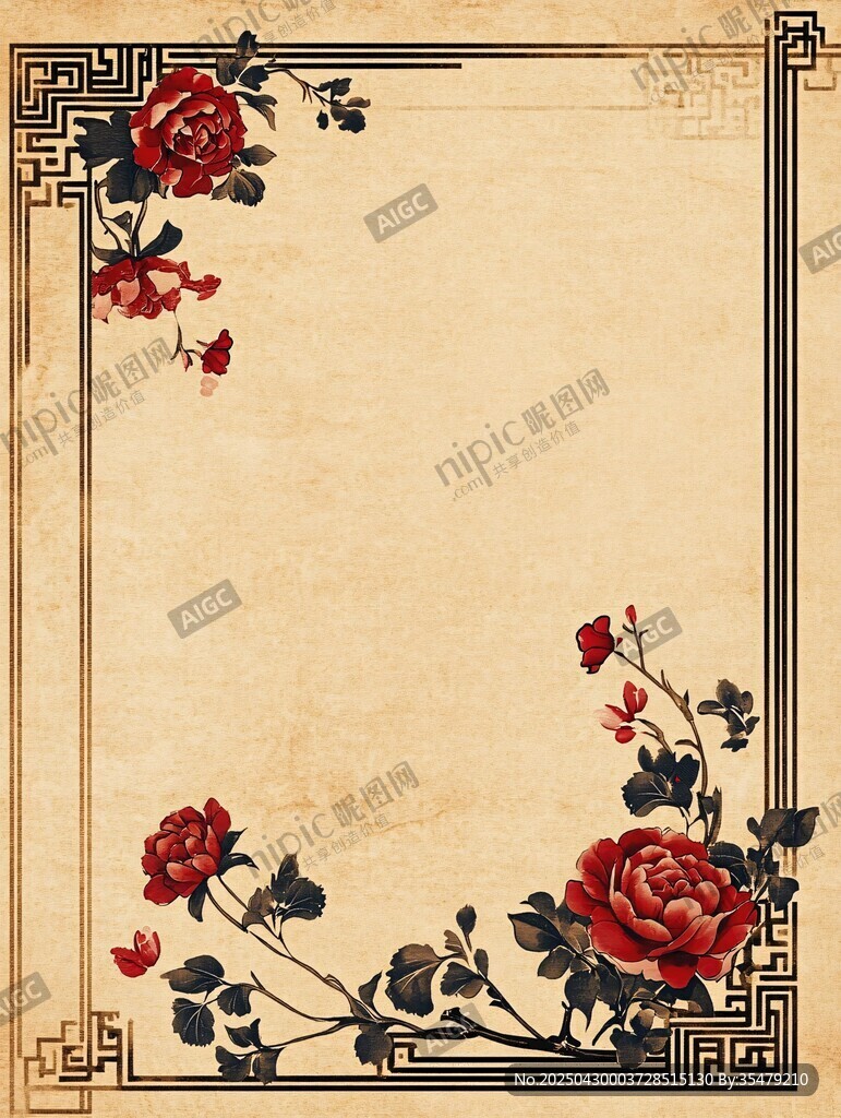 中式復古花卉邊框背景圖